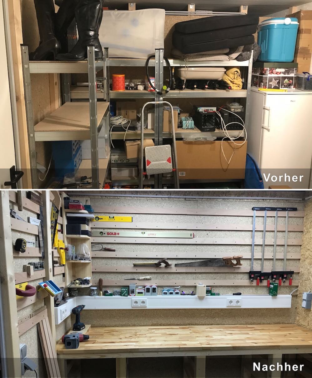 Meine Werkstatt vor dem Umbau und danach